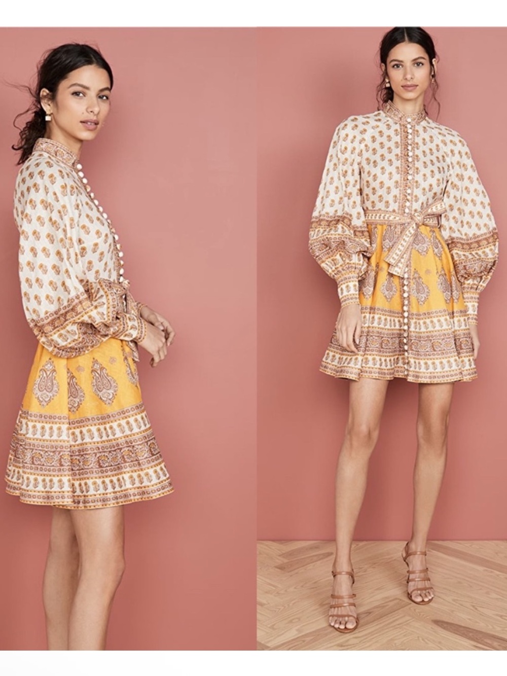Zimmermann Bonita Buttoned Mustard Paisley Mini Dress - Picture 3 of 10